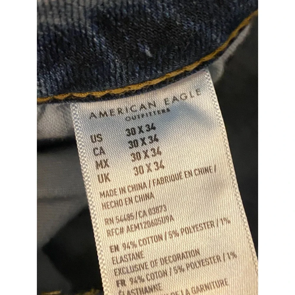 American Eagle Original Straight Flex Jeans Men's 30x34 Blue Distressed Denim
